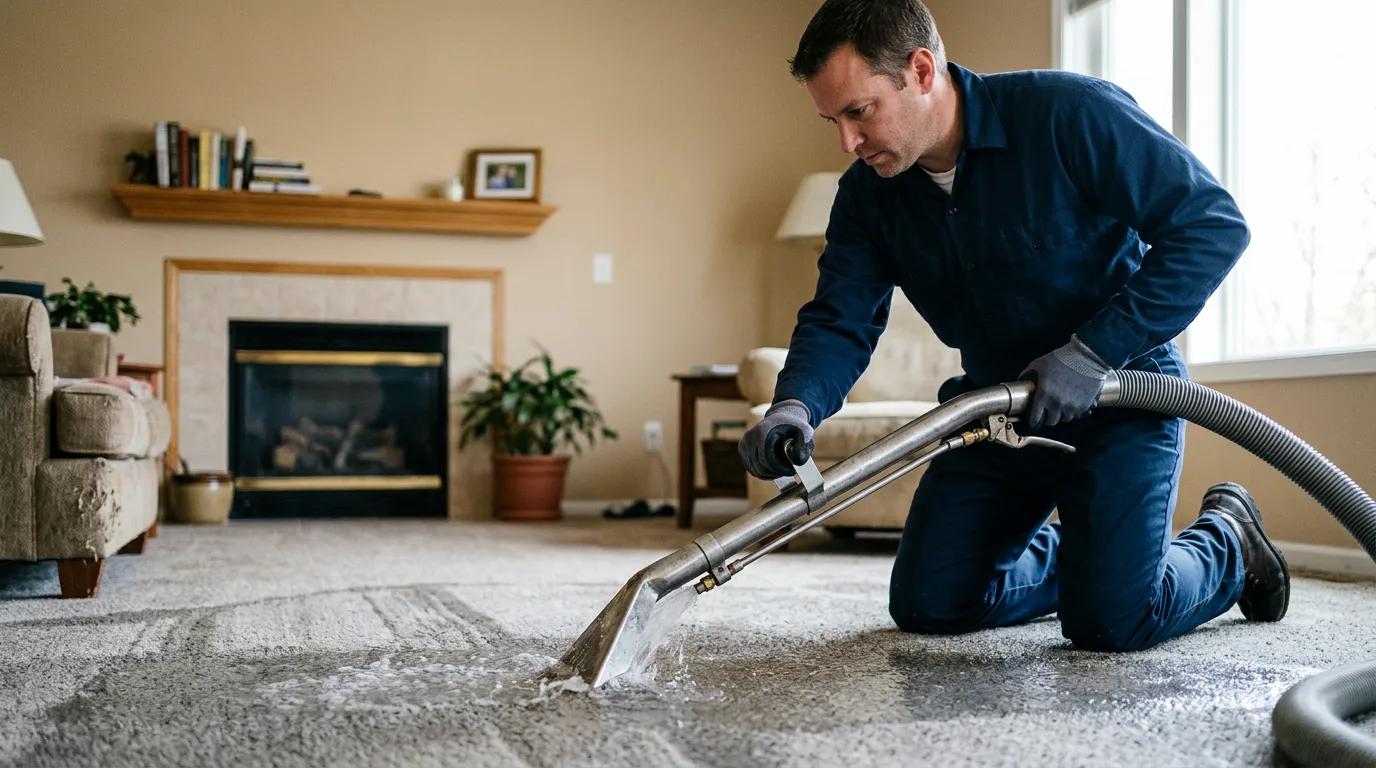 Water damage restoration technician working near Mustang, OK